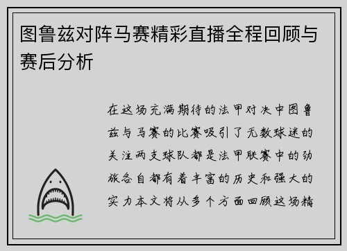 图鲁兹对阵马赛精彩直播全程回顾与赛后分析